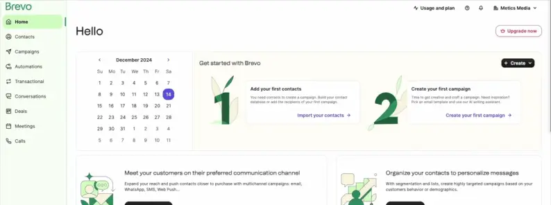Brevo email marketing dashboard on a screen