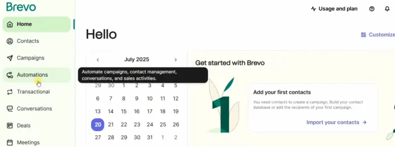 Brevo email marketing dashboard showing campaigns and subscriber activity